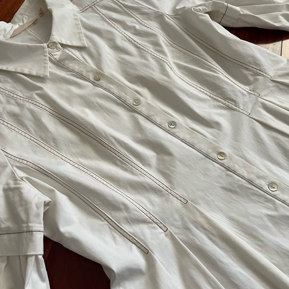 Soft Surroundings Cream Cinch Waist Button Down Shirt Dress Sz 14
